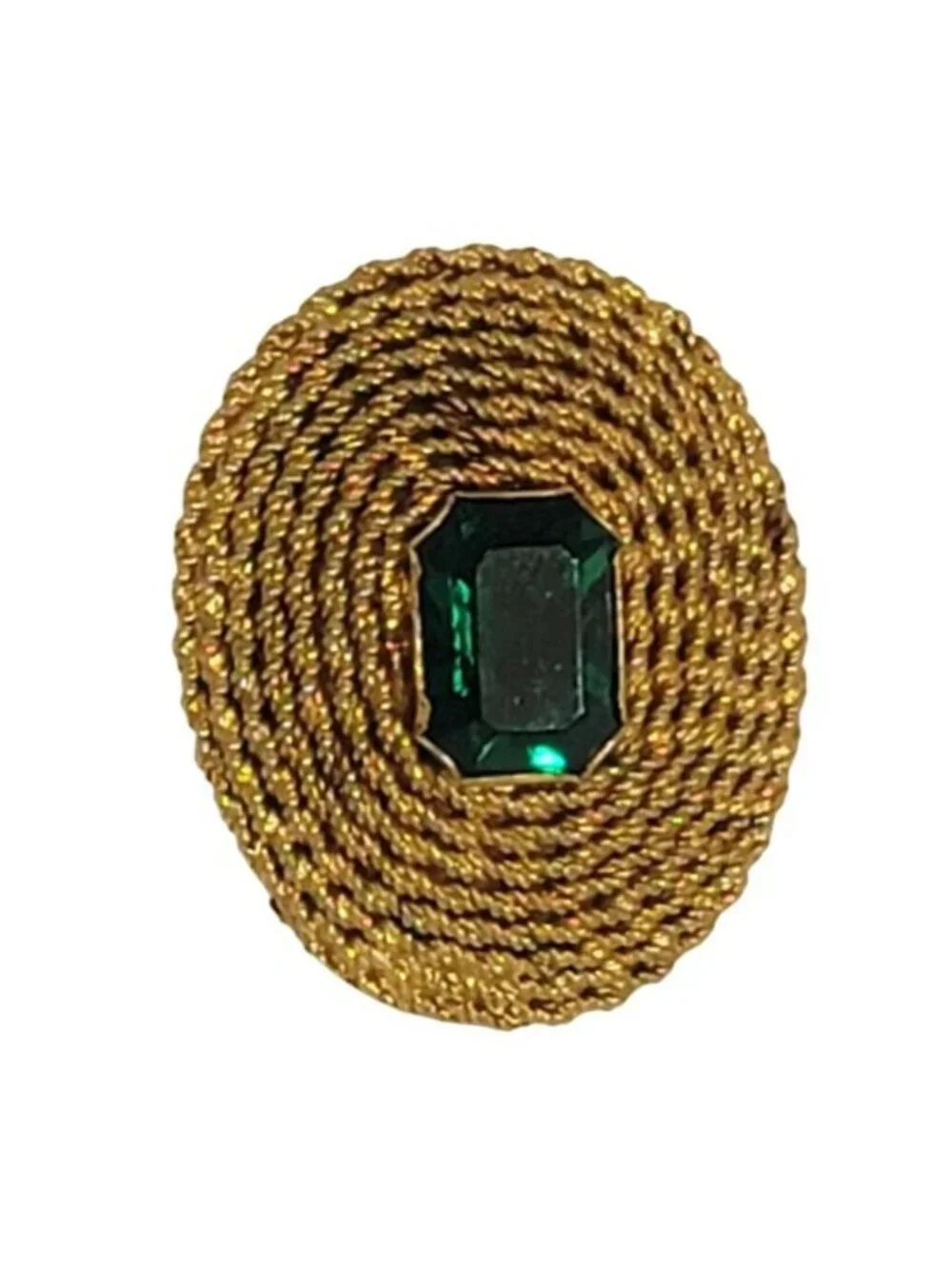 Vintage Gold-Tone Oval Brooch With Green Gemstone Centerpiece